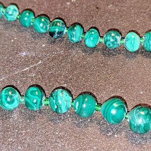 Vintage Natural MALACHITE Hand Turned Malachite Bands Swirls Bead NECKLACE 20.5"